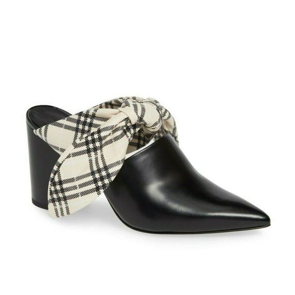 Self Portrait Lily Mules Block Heel Bow Black Leather Sz 9.5 NIB $460 - Picture 2 of 12